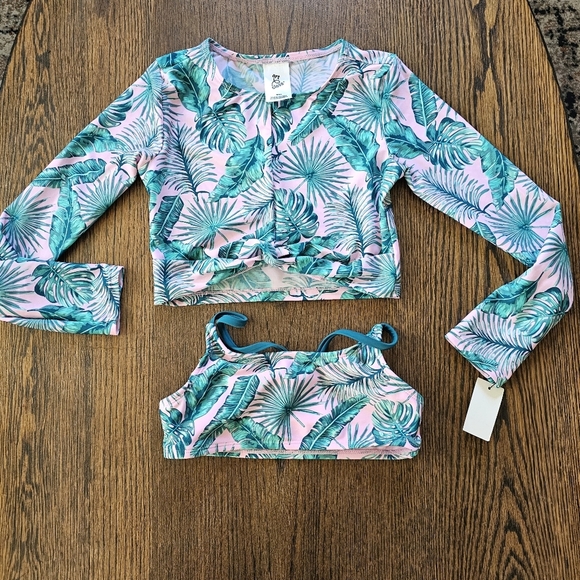 Art Class Rashguard and Bikini Top Pink Tropical Set Size Girl's Medium 8 NEW - Picture 1 of 7